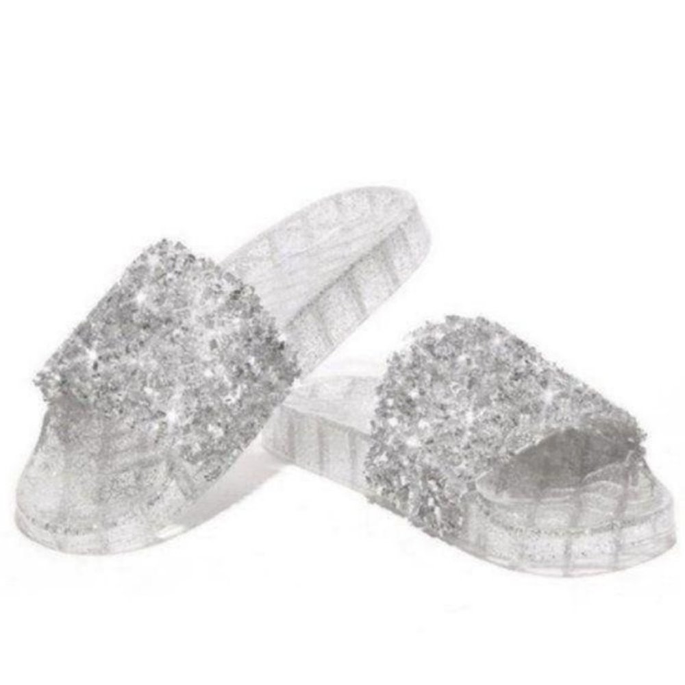 !!RESTOCKED!! Silver Embellished Sparkle Slides - Picture 2 of 6